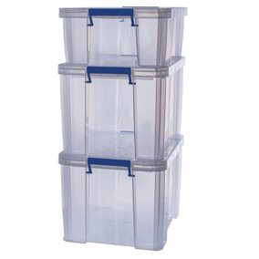 3 BANKERS BOX 1 x 24L, 2 x 36L Clear Plastic Storage Box with Lid - Super Strong Plastic Boxes