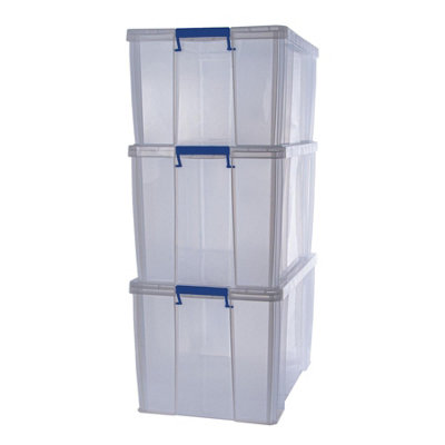 3 BANKERS BOX 1 x 70L, 2 x 85L Clear Plastic Storage Box with Lid ...