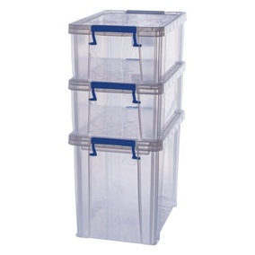 3 BANKERS BOX 2 x 10L, 1 x 18.5L Clear Plastic Storage Box with Lid - Super Strong Plastic Boxes