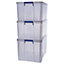 3 BANKERS BOX 2 x 70L 1 x 85L Clear Plastic Storage Box with Lid Super Strong Plastic Boxes