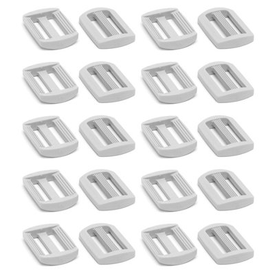 3 Bar Tri Glide Sliders Buckles Fasteners for 25 mm / 1 in Webbing Strap, Backpack, Bag - White, Plastic (Pack of 20)