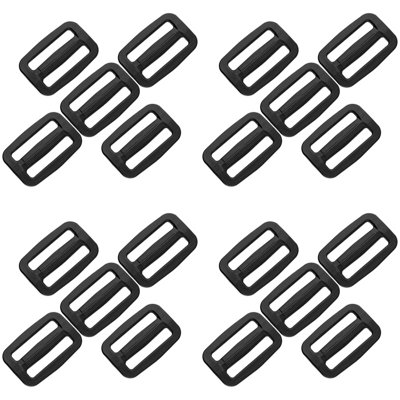 3 Bar Tri Glide Sliders Buckles Fasteners for 50 mm / 2 in Webbing Strap, Backpack, Bag - Black, Plastic (Pack of 20)
