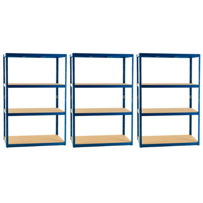 3 Bays of 4 Tier Everyday Storage Shelving 1800h x 1200w x 450d mm 275kg