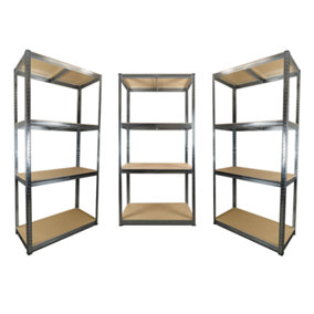 3 Bays of 4 Tier Galvanised Garage Shelving 1800h x 900w x 400d mm 175kg