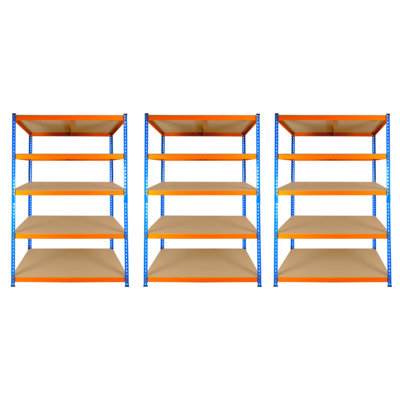 3 Bays of 5 Tier Extra Heavy Duty Storage Racking 1800h x 1200w x 600d mm 300kg