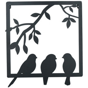 3 Birds on Wire Branch Wall Art Metal Frame Silhouette Garden Home Decoration