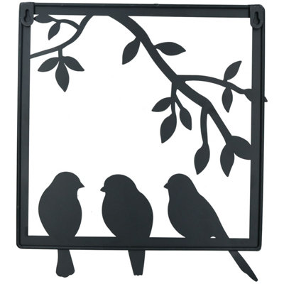 3 Birds on Wire Branch Wall Art Metal Frame Silhouette Garden Home Decoration