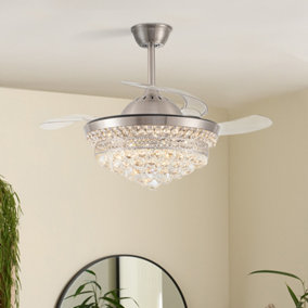 3 Blade Crystal LED Ceiling Fan Light 42 Inch