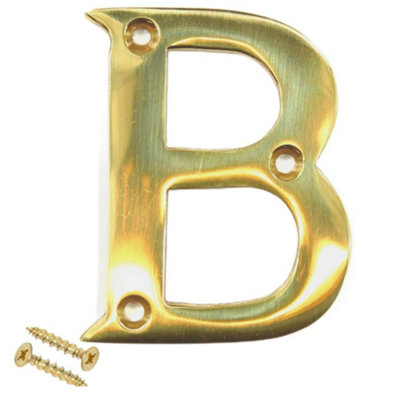 3" Brass Door Letter B Screw On Weatherproof House Letter with Fixing Screws Fits Wooden, uPVC & Composite Doors