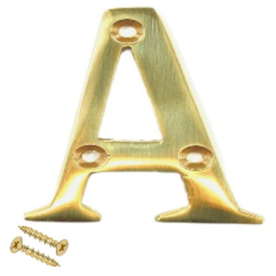 3" Brass Front Door Letter A Polished Screw On Letter for House or Flat Doors Weatherproof and Easy to Install