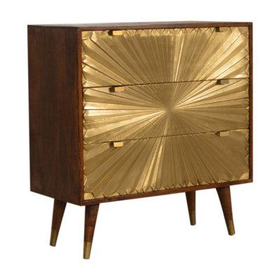 3 Brass Plated Drawers Manila Gold Chest