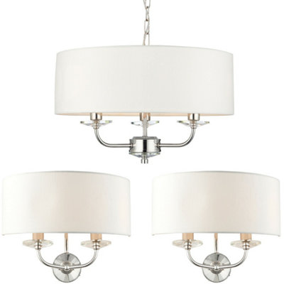 3 Bulb Ceiling Pendant Lamp & 2x Matching Twin Wall Light Modern Bright Nickel