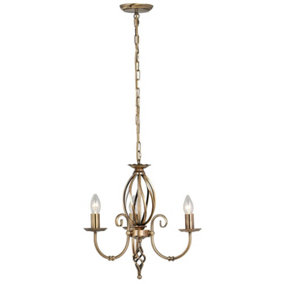 3 Bulb Chandelier Ceiling Light Artisan Knot Twist Detail Aged Brass LED E14 60W