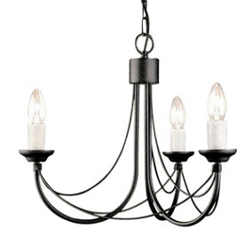 3 Bulb Chandelier Ceiling Light Gothic Style Ivory Colour Candle Tube Black LED E14 60W