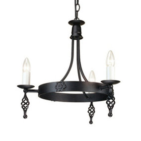 3 Bulb Chandelier Ceiling Light Medieval Style Scroll Finials Black LED E14 60W