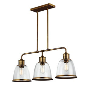 3 Bulb Chandelier Hanging Pendant Ceiling Light Aged Brass Finish LED E27 75W Bulb