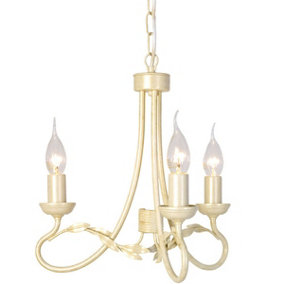 3 Bulb Chandelier Hanging Pendant Ceiling Light Ivory Gold LED E14 60W Bulb