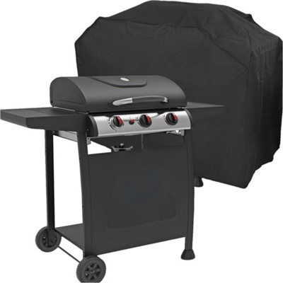 3 Burner Gas BBQ Grill & Cover Set - Ignition Portable Garden Cooking Easy Clean