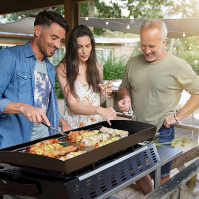 3 Burner Portable Gas Plancha 7.5kW BBQ Griddle Stainless Steel with Cover & Trolley - DG250 - 4