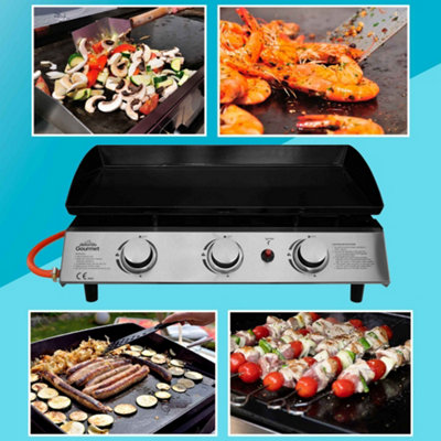 3 Burner Portable Gas Plancha 7.5kW BBQ Griddle Stainless Steel with Cover & Trolley - DG250 - 5
