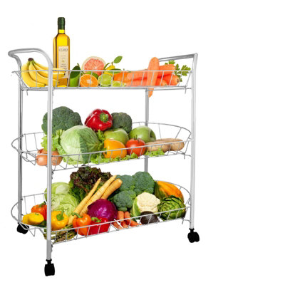 3 Chrome 3 Tier Fruit Vegetable Trolley - With Castors Wheels Kitchen ...