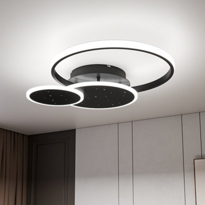 3 Circles Classic Black Finish Starry Sky LED Ceiling Light in White Light for Living Room Dining Room