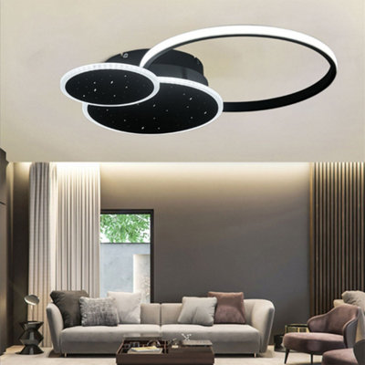 3 Circles Classic Black Finish Starry Sky LED Ceiling Light in White Light for Living Room Dining Room