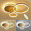 3 Circular Classic Golden Loops Energy Efficient LED Flush Ceiling Light Fixture Dimmable 65cm