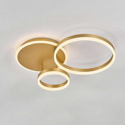 3 Circular Classic Golden Loops Low energy LED Flush Ceiling Light 65cm