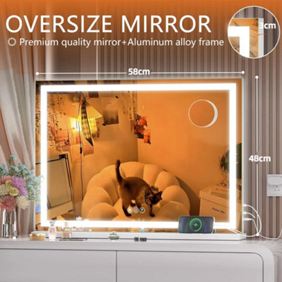 3 Color Dimmable Bluetooth Vanity Mirror with Lights, USB & Type-C Charging Port and 5X Magnification, 58cm x 48cm
