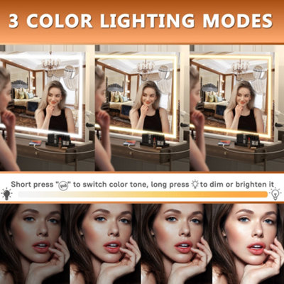 3 Color Dimmable Bluetooth Vanity Mirror with Lights, USB & Type-C Charging Port and 5X Magnification, 58cm x 48cm