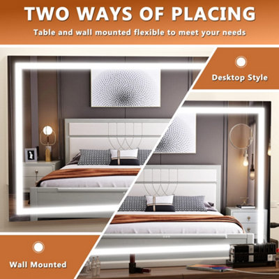 3 Color Dimmable Bluetooth Vanity Mirror with Lights, USB & Type-C Charging Port and 5X Magnification, 58cm x 48cm