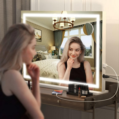 3 Color Dimmable Bluetooth Vanity Mirror with Lights, USB & Type-C Charging Port and 5X Magnification, 58cm x 48cm