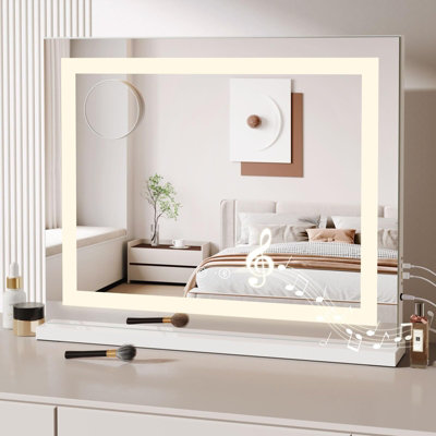3 Color Dimmable Vanity Mirror with Lights, USB & Type-C Charging Port and 5X Magnification, 58cm x 48cm