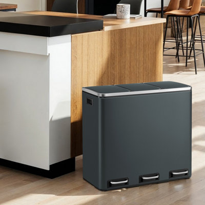 3-Compartment Kitchen Rubbish Bin, 3 x 18 L, for Recycling and