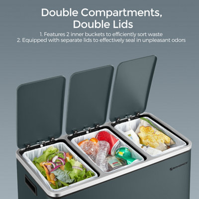 3-Compartment Kitchen Rubbish Bin, 3 x 18 L, for Recycling and