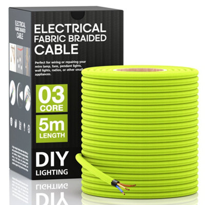 3 Core Round Electrical Cable 5m Flex, Antique 16.4ft Vintage Fabric ...