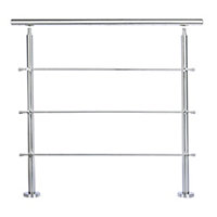 3 Crossbars Silver Floor Mount Stainless Steel Handrail for Outdoor Slopes and Stairs 100cm W x 110cm H