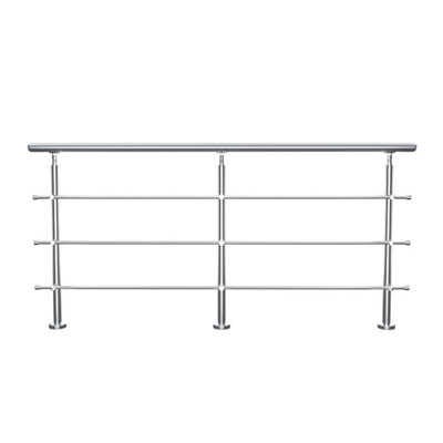 3 Crossbars Silver Floor Mount Stainless Steel Railing Handrail for Slopes and Stairs 240cm W x 110cm H