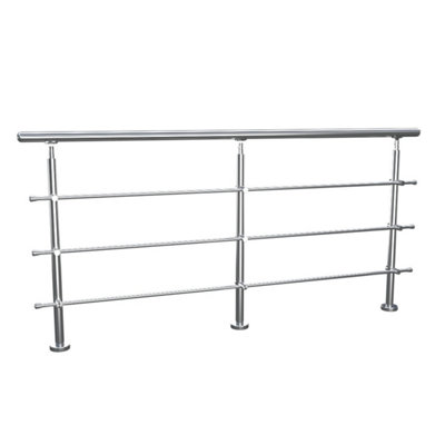 3 Crossbars Silver Floor Mount Stainless Steel Railing Handrail for Slopes and Stairs 240cm W x 110cm H