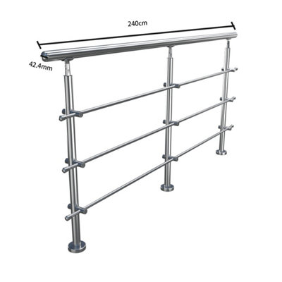 3 Crossbars Silver Floor Mount Stainless Steel Railing Handrail for ...
