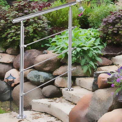 3 Crossbars Silver Floor Mount Stainless Steel Stair Railing Handrail ...