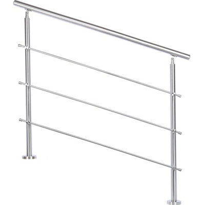 3 Crossbars Silver Floor Mount Stainless Steel Stair Railing Handrail ...