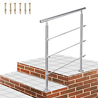 3 Crossbars Silver Floor Mount Stainless Steel Stair Railing Handrail for Outdoor Slopes and Stairs W 80cm x H 110cm