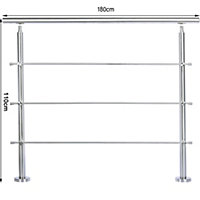 3 Crossbars Silver Floor Mount Stainless Steel Stair Railing Handrail for Outdoor Steps 180cm W x 110cm H