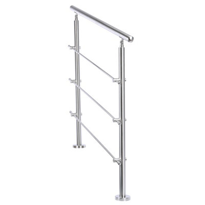 3 Crossbars Silver Floor Mount Stainless Steel Stair Railing Handrail for Outdoor Steps 60cm W x 110cm H