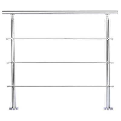 3 Crossbars Silver Floor Mount Stainless Steel Stair Railing Handrail for Slopes and Stairs 120cm W x 110cm H