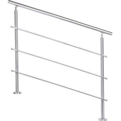 3 Crossbars Silver Floor Mount Stainless Steel Stair Railing Handrail for Slopes and Stairs 120cm W x 110cm H