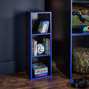 3 Cube Tiered Storage Bookcase Unit with Blue Detail