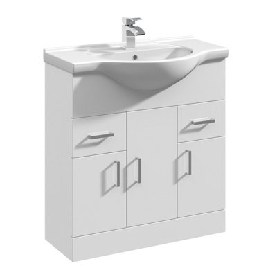 3 Door 2 Drawer Bathroom Vanity Basin Unit with Round Basin - 750mm ...